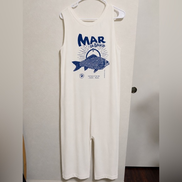 FARM Rio Pants - FARM Rio White Mar Da Bahia Organic Cotton Jumpsuit